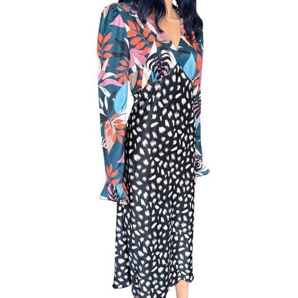 NWT Little Mistress Jocelyn Multi Print Long Sleeve Midi Dress Size 8 - Picture 3 of 6